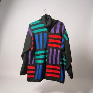 Vintage Segue Women's Black Geometric Stripe Turtleneck Sweater Size L